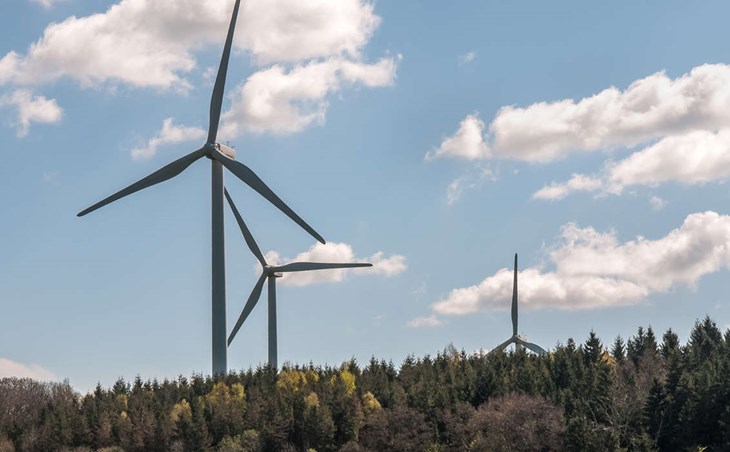 Den sammanlagda installerade effekten av vindkraft i Laholms kommun är 160 MW. Vindkraften i Sverige står för ungefär en fjärdedel av den totala energiproduktionen. Foto: Adobe Stock