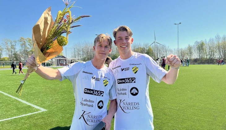 Adam Vernersson och Vincent Johansson gjorde LFK:s mål vid 2-1-vinsten borta mot Tvååker. Adam blev också utsedd till matchens lirare. Han är inte kvar efter flytt till Göteborg. Foto: Johan Jönsson/Arkiv