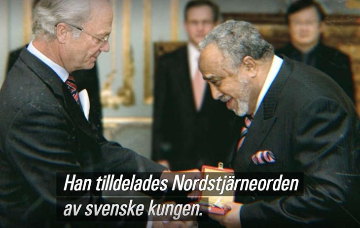 Mohammed Al-Amoudi har vid två tillfällen prisats av kung Carl XVI Gustaf för sina insatser för svenskt näringsliv. En av insatserna var att rädda en nischad bilfabrik och arbetstillfällen i Laholm. Foto: Svart Guld/SVT Play